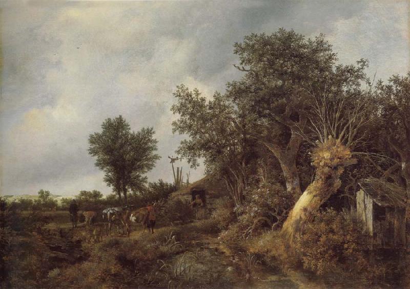 Jacob van Ruisdael Landscape with a cottage and trees oil painting image